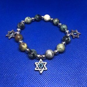 Multi color jasper w/ Star of David with Hamsa Eye